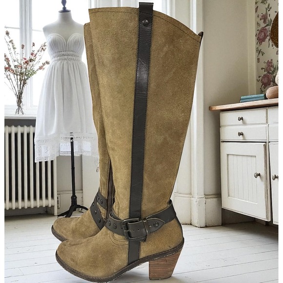 OTBT Suede Leather Knee High Boots Heeled Harness Equestrian Boots Western  6M - Picture 1 of 9